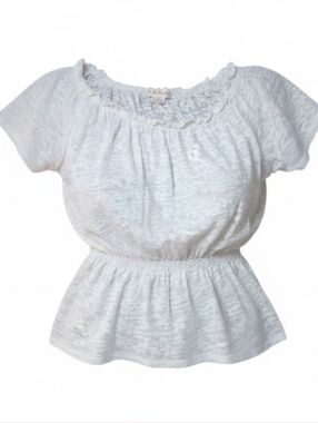 ARIAT | White‎ Peasant Top Smocked Cotton Peplum Blouse Western Boho | S